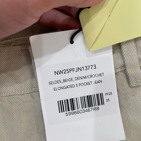 NWT Nanushka Seldes Beige Crochet-Trimmed Jeans - Picture 10 of 16